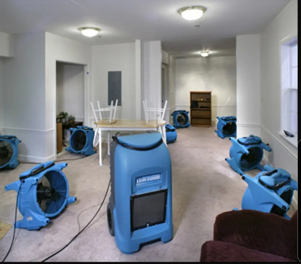 Air movers and dehumidifier setup for Water Damage Restoration in Point Pleasant Beach